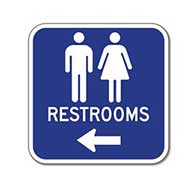 Outdoor Rated Aluminum Unisex Restrooms Sign - Left Arrow - 12x12 - Reflective Rust-Free Heavy Gauge (.063) Aluminum Restroom Signs