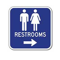 Outdoor Rated Aluminum Unisex Restrooms Sign - Right Arrow - 12x12 - Reflective Rust-Free Heavy Gauge (.063) Aluminum Restroom Signs