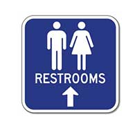 Outdoor Rated Aluminum Unisex Restrooms Sign - Ahead Arrow - 12x12 - Reflective Rust-Free Heavy Gauge (.063) Aluminum Restroom Signs