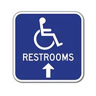 Outdoor Rated Aluminum Accessible Restrooms Sign - Ahead Arrow - 12x12 - Reflective Rust-Free Heavy Gauge (.063) Aluminum Restroom Signs