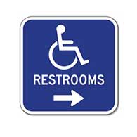 Outdoor Rated Aluminum Accessible Restrooms Sign - Right Arrow - 12x12 - Reflective Rust-Free Heavy Gauge (.063) Aluminum Restroom Signs