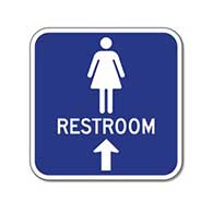 Outdoor Rated Aluminum Womens Restrooms Sign - Ahead Arrow - 12x12 - Reflective Rust-Free Heavy Gauge (.063) Aluminum Restroom Signs