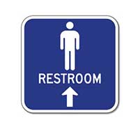 Outdoor Rated Aluminum Mens Restrooms Sign - Ahead Arrow - 12x12 - Reflective Rust-Free Heavy Gauge (.063) Aluminum Restroom Signs