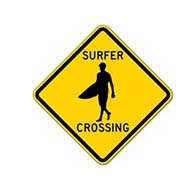 Surfer Dude Road Crossing Warning Sign - 12x12 or 18x18 sizes - Authentic Road Sign - Reflective Rust-Free Heavy Gauge Aluminum