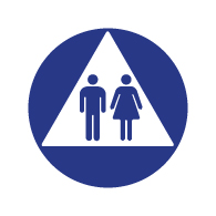 ADA Compliant and Title 24 Compliant Unisex Restroom Door Sign with Male and Female Symbols on White Triangle - 12x12