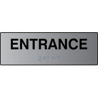 ADA Signs: Entrance Sign with Tactile (raised) Text and Grade 2 Braille - 6x2.  Brushed Aluminum ADA Signs are an attractive alternative to plastic ADA signs.