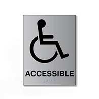 ADA International Symbol of Accessibility (ISA) Sign with Tactile Symbol and Tactile Text for the word Accessible and Grade 2 Braille - 6x6 - Brushed aluminum ADA signs offer an attractive alternative to plastic ADA signs