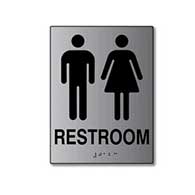 ADA Unisex Restroom Wall Sign with Tactile Text and Grade 2 Braille- 6x8 - Brushed aluminum is an attractive alternative to plastic ADA signs