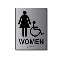 ADA Womens Restroom Wall Sign with Female and Wheelchair Symbols, Tactile Text, and Grade 2 Braille- 6x8 - Brushed aluminum is an attractive alternative to plastic ADA signs