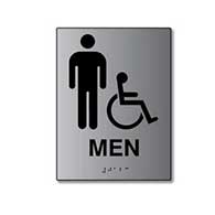 ADA Mens Restroom Wall Sign with Male and Wheelchair Pictograms - 6x8 - Brushed Aluminum