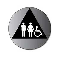 ADA Unisex Restroom Door Sign with Male, Female and Wheelchair Symbols - 12x12 - Brushed Aluminum
