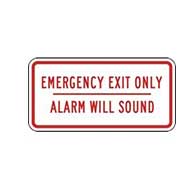Emergency Exit Only Alarm Will Sound Signs - 12x6 - Reflective Rust-Free Aluminum Exit Signs. This 12" X 6" Emergency Exit sign is right for affixing to exit doors or walls near exit doors.