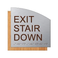 ADA Exit Stair Down Sign - Designer Brushed Aluminum and Wood Laminates with Tactile Text and Braille