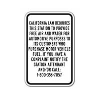 California Free Air and Water Sign for Gas Stations - 12x18 - Durable aluminum signs for gas stations from STOP Signs And More