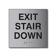 ADA Exit Stair Down Sign - 6x6 - Brushed Aluminum