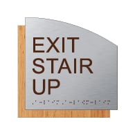 ADA Exit Stair Up Sign - Designer Brushed Aluminum and Wood Laminates with Tactile Text and Braille