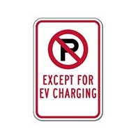 R113 - No Parking (Symbol) Except For EV Charging Sign - 12x18 - Reflective Rust-Free Heavy Gauge Aluminum Electric Vehicle Parking Signs