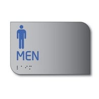 Designer ADA Mens Restroom Wall Sign with Male Pictograms and Tactile Text and Grade 2 Braille- 6x4 - Brushed aluminum is an attractive alternative to plastic ADA signs
