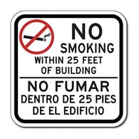 No Smoking Within 20 or 25 Feet Bilingual Sign - 12x12 - Digitally printed on rugged vinyl with outdoor-rated inks and Rust-Free Heavy Gauge Durable Aluminum available at STOPSignsAndMore.com