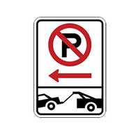No Parking Signs with No Parking Symbol and Tow-Away Symbol - Left Arrow - 12x18