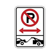 No Parking Signs with No Parking Symbol and Tow-Away Symbol - Double Arrow - 12x18