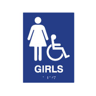 ADA Compliant Girls Restroom Wall Signs for Schools with Tactile Text and Symbols, and Grade 2 Braille - 6x8