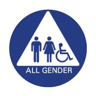 All Gender ADA Restroom Door Sign with ISA and Pictograms on White Triangle - 12x12