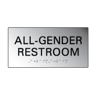 Brushed Aluminum All Gender Restroom Wall Signs with Tactile Text and Grade 2 Braille - 8x4