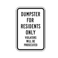 Buy Dumpster For Residents Only Signs - 12x18 - In Stock
