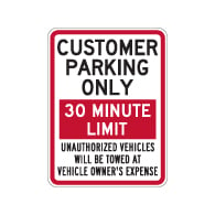 Customer Parking Only Sign - Choose Your Own Time Limit - 18x24