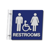 Flag Style Wall Mounted Accessible Unisex Restroom Sign with ISA Symbol - 10x10 - Made with Attractive Matte Finished Acrylic and Includes Polished Aluminum Wall Bracket and Hardware. Available at STOPSignsAndMore.com