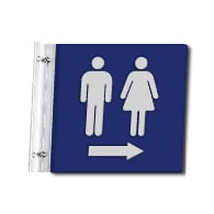 Flag Style Wall Mounted Unisex Restroom Wall Sign with Arrow - 10x10 - Made with Attractive Matte Finished Acrylic and Includes Polished Aluminum Wall Bracket and Hardware. Available at STOPSignsAndMore.com