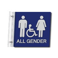 Flag Style Wall Mounted Accessible All Gender Restroom Sign with Wheelchair Symbol - 10x10 - Made with Attractive Matte Finished Acrylic and Includes Polished Aluminum Wall Bracket and Hardware. Available at STOPSignsAndMore.com