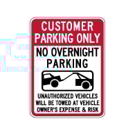 Customer Parking No Overnight Parking Tow-Away Signs - 18x24 - Available from STOPSignsAndMore.com