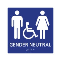 ADA compliant Gender Neutral Restroom Wall Sign with Pictograms/ Wheelchair and Grade 2 Braille
