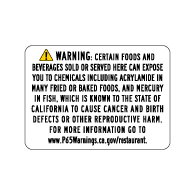 Proposition 65 Food Facilities Warning Sign - 14x10 - Outdoor rated Non-Reflective aluminum Parking Garage Warning Signs