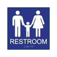 ADA Compliant Family Unisex Restroom Wall Sign - Tactile Text and Grade 2 Braille - 8x8