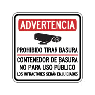 Spanish Warning No Dumping Dumpster Not For Public Use Sign - 18x18 - Made with 3M Reflective Rust-Free Heavy Gauge Durable Aluminum available at STOPSignsAndMore.com