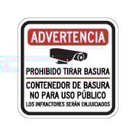 Spanish Warning No Dumping Dumpster Not For Public Use Sign - 12x12 - Made with 3M Reflective Rust-Free Heavy Gauge Durable Aluminum available at STOPSignsAndMore.com