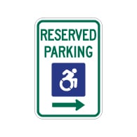R7-8 New York Disabled Reserved Parking Signs - Right Arrow - 12x18 - Reflective Rust-Free Heavy Gauge Aluminum ADA Parking Signs