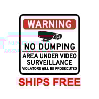Label - Warning No Dumping Area Under Video Surveillance - 9x9 (Pack of 3) - Digitally printed on rugged vinyl using outdoor-rated inks. Buy Video Surveillance Stickers and Security Warning Labels from StopSignsandMore