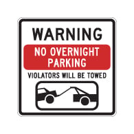 No Overnight Parking Signs - 24x24 from STOPSignsandMore.com. Official Parking Signs and Custom Parking Signs using heavy gauge aluminum, 3M Reflective Materials