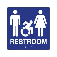 ADA Accessible Unisex Restroom Wall Signs with Active Wheelchair Symbol, Tactile Text and Grade 2 Braille - 8x8