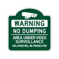 Mission Style No Dumping Area Under Video Surveillance Sign - 18x18 - Made with Reflective Rust-Free Heavy Gauge Durable Aluminum available at STOPSignsAndMore.com