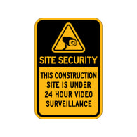 Construction Site Security 24 Hour Video Surveillance Sign - 12x18 - Made with Reflective Rust-Free Heavy Gauge Durable Aluminum available at STOPSignsAndMore.com