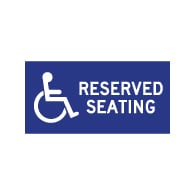 Table Label - Wheelchair Accessible Reserved Seating - 4x2 (Package of 3). Peel and Stick Labels for Restaurant Tables with Wheelchair Symbol (ISA) and Text.