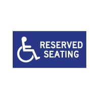 Table Label - Wheelchair Accessible Reserved Seating - 4x2 (Package of 3). Peel and Stick Labels for Restaurant Tables with Wheelchair Symbol (ISA) and Text.