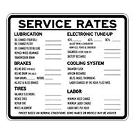 Auto Repair Service Rates Sign - 30x24 - Powder Coated Black on Sturdy and durable White aluminum Auto Repair Signs