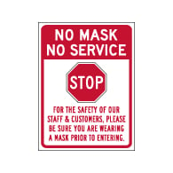 Window Decal - No Mask No Service - 6x8 (Pack of 3) - Digitally printed on rugged vinyl using outdoor-rated inks. Buy Public Health Safety Window Decals from StopSignsandMore.com