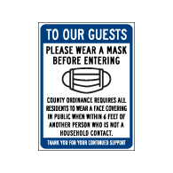 Window Decal - To Our Guests Please Wear A Mask - 6x8 (Pack of 3) - Digitally printed on rugged vinyl using outdoor-rated inks. Buy Public Health Safety Window Decals from StopSignsandMore.com